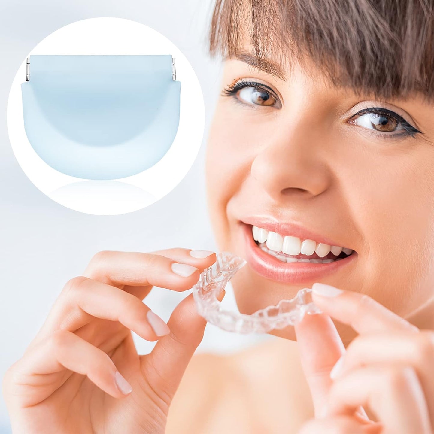 Silicone Retainer Case, Denture Case Retainer Holder with Vent Holes, Portable Retainer Cleaner Case for Women Men Kids Boys Girls, Mouth Guard Aligner Case Dental Retainer Container Case (Light Blue)