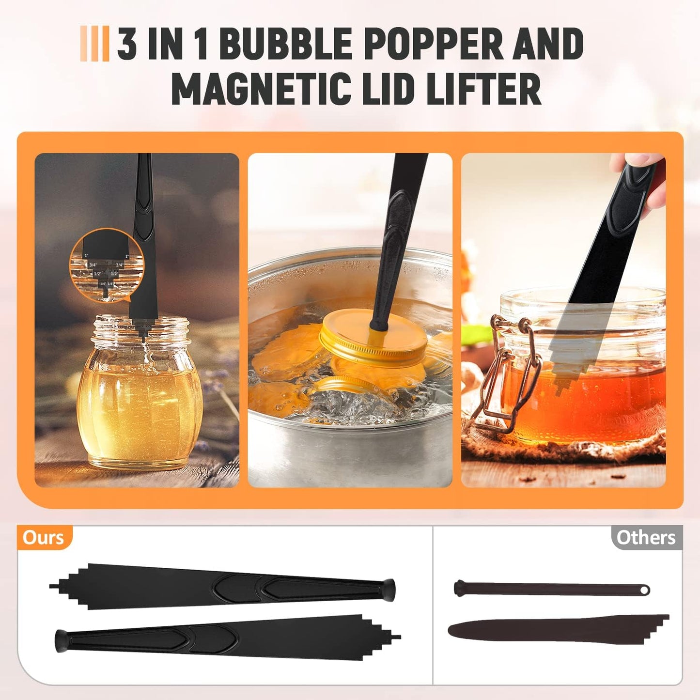 Magnetic Jar Lid Lifter and Canning Bubble Popper Remover Measurer, 3 In 1 Canning Tools Supplies for Pot Home (2PCS)