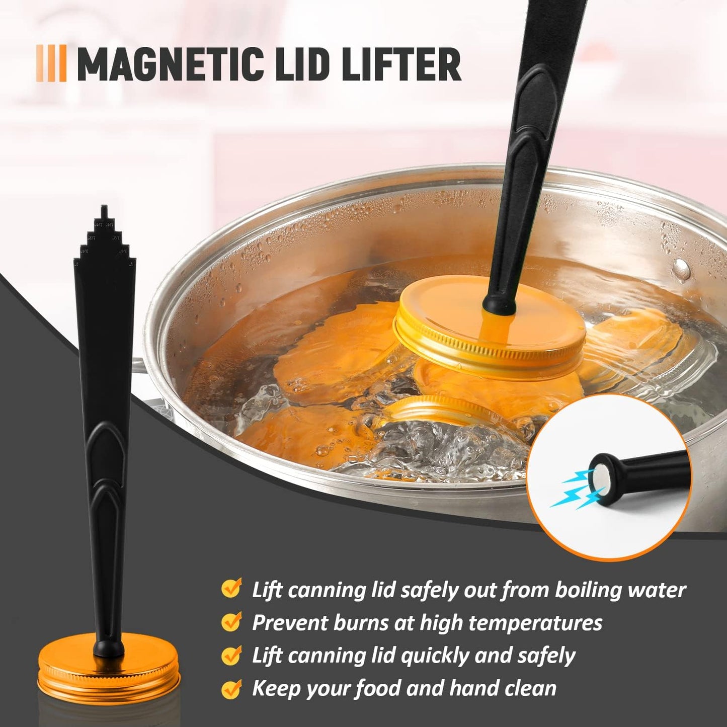 Magnetic Jar Lid Lifter and Canning Bubble Popper Remover Measurer, 3 In 1 Canning Tools Supplies for Pot Home (2PCS)