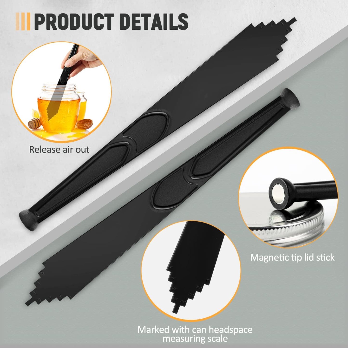 Magnetic Jar Lid Lifter and Canning Bubble Popper Remover Measurer, 3 In 1 Canning Tools Supplies for Pot Home (2PCS)