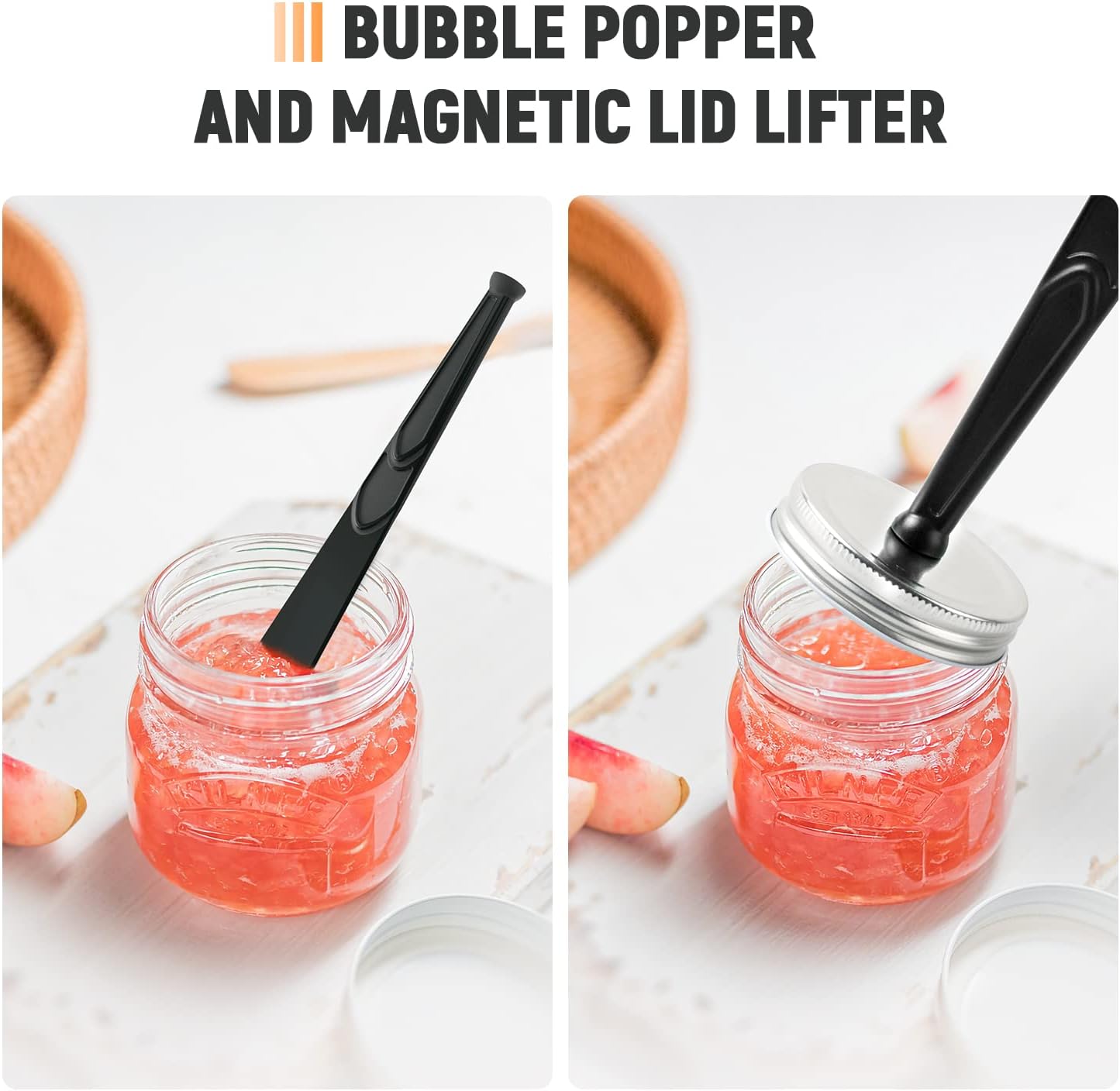 Magnetic Jar Lid Lifter and Canning Bubble Popper Remover Measurer, 3 In 1 Canning Tools Supplies for Pot Home (2PCS)