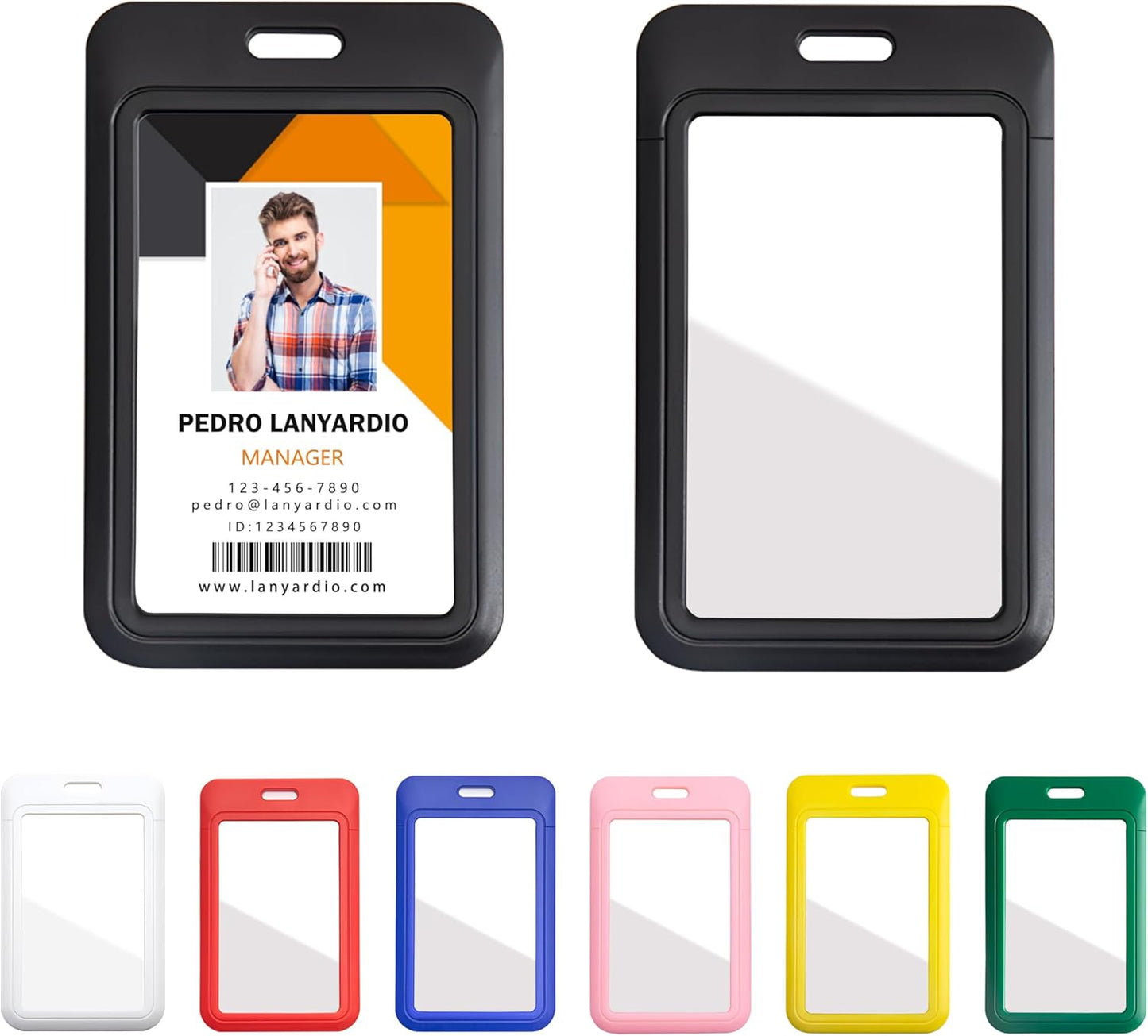 1 Pack Sliding Vertical ID Badge Holder Hard Black Plastic Card Case Protector Pouch with Sided Clear Window for Office School ID Credit Cards and Proximity Key Cards