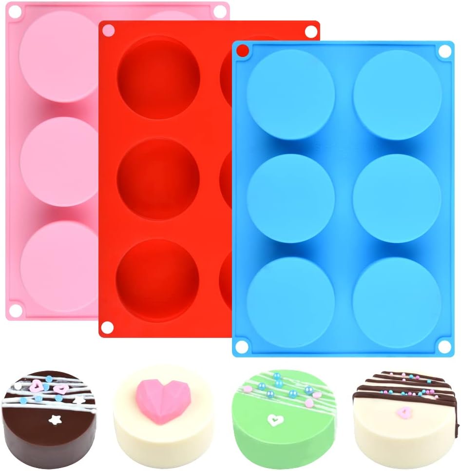 Cake Puck Molds, Silicone Cookie Molds Round Cylinder for Chocolate Covered Cake Pucks, Cookie Pucks Easy to Release (3, Multi)