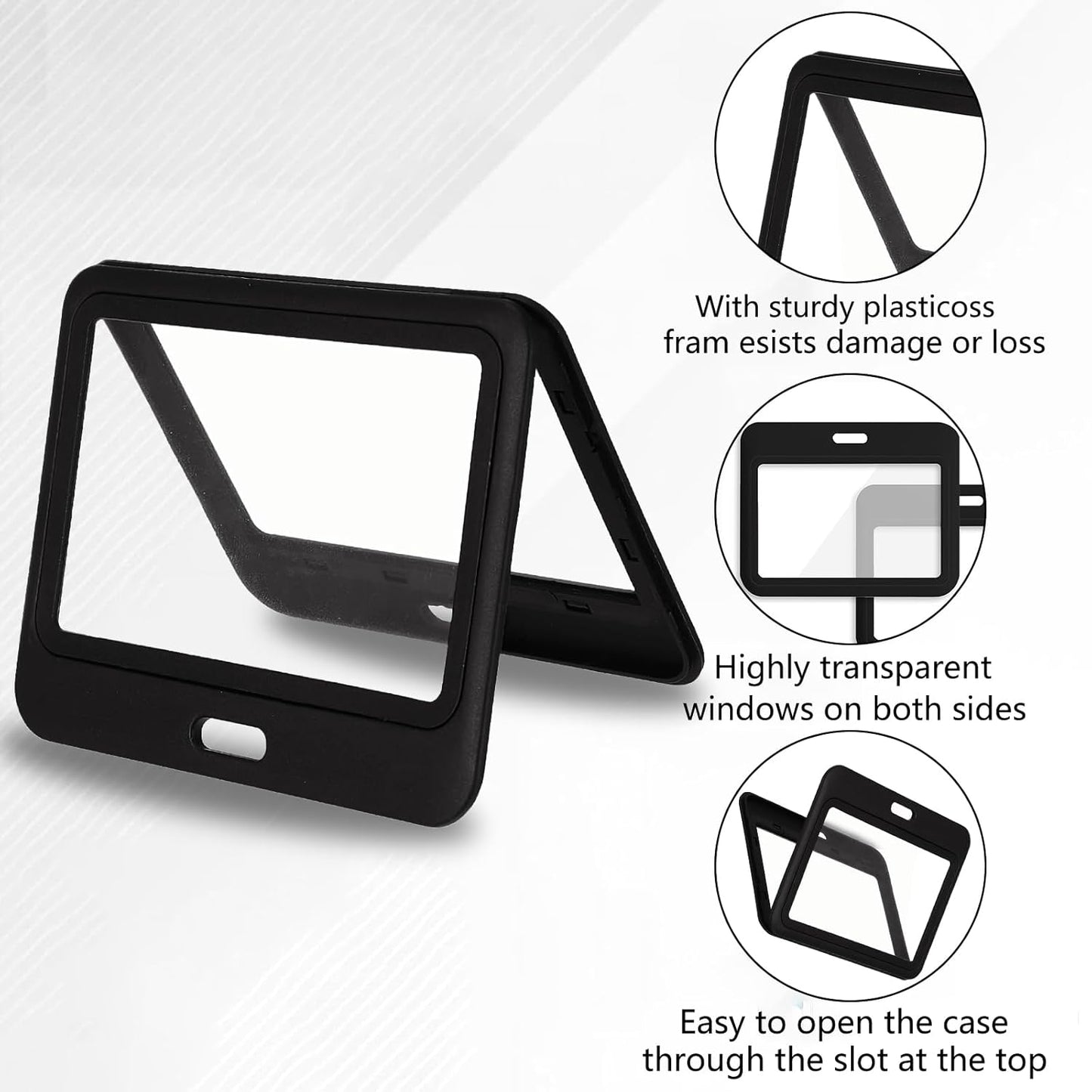 1 Pcs ID Badge Holder with Double-Sided Windows Horizontal Hard Plastic Case Black Card Protector Pouch for Office School ID Credit Cards Proximity Key Cards Driver’s Licenses and Passes