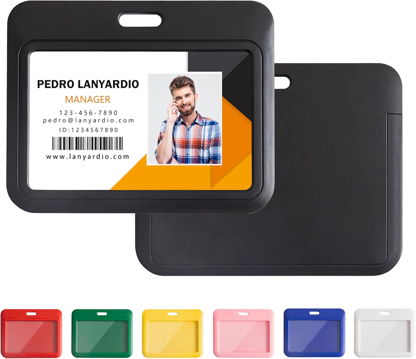 1 Pack Sliding Horizontal ID Badge Holder Hard Black Plastic Card Case Protector Pouch with Clear Window for Office School ID Credit Cards and Proximity Key Cards