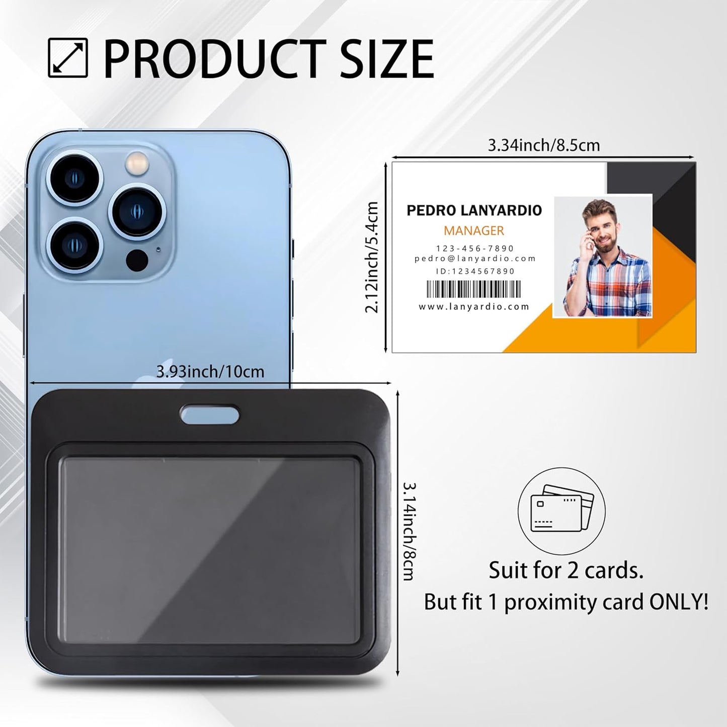 1 Pack Sliding Horizontal ID Badge Holder Hard Black Plastic Card Case Protector Pouch with Clear Window for Office School ID Credit Cards and Proximity Key Cards