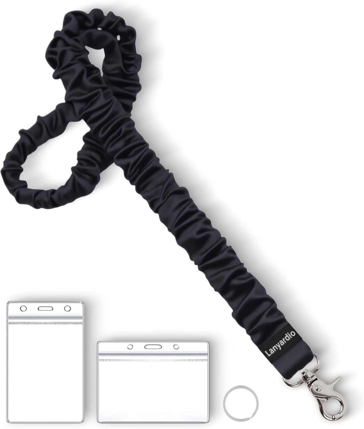 Stretchy Scrunchie Lanyard for ID Badges Keys, Cute Teacher Lanyard for Women with 2 Card Holders 19.6 Inch