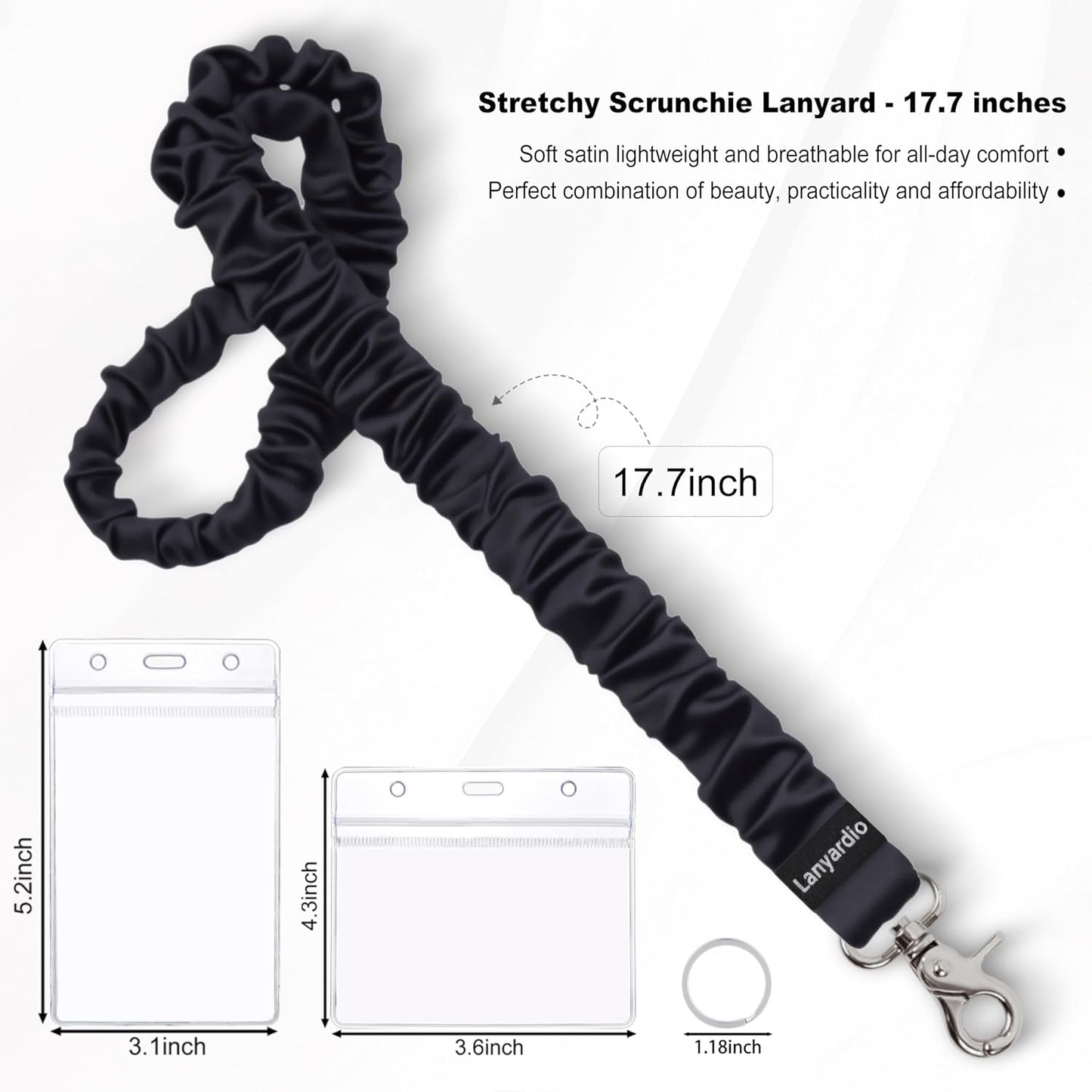Stretchy Scrunchie Lanyard for ID Badges Keys, Cute Teacher Lanyard for Women with 2 Card Holders 19.6 Inch