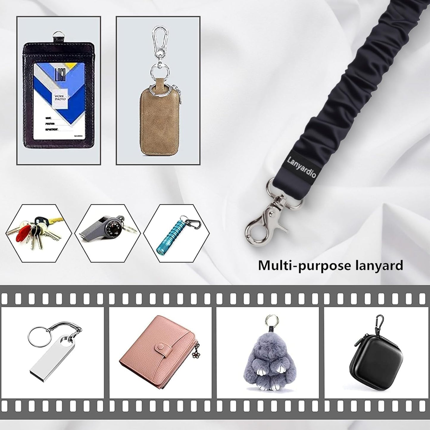 Stretchy Scrunchie Lanyard for ID Badges Keys, Cute Teacher Lanyard for Women with 2 Card Holders 19.6 Inch