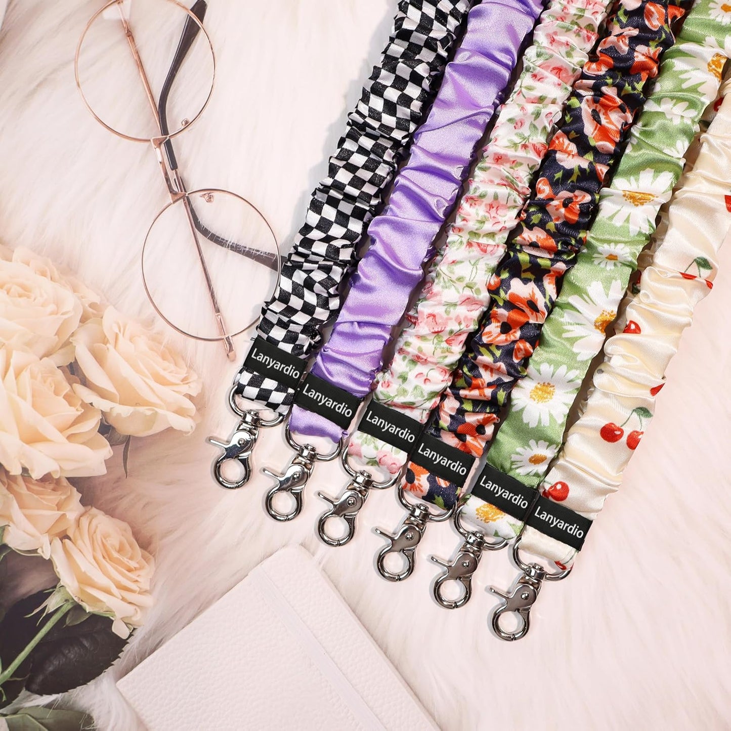 Stretchy Scrunchie Lanyard for ID Badges Keys, Cute Teacher Lanyard for Women with 2 Card Holders 19.6 Inch
