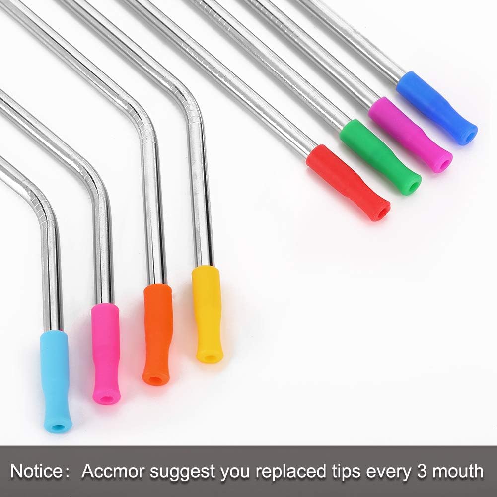 22Pcs Reusable Straws Tips, Silicone Straw Tips, Multi-color Food Grade Straw Tip Covers Only Fit for 1/4 Inch Wide(6MM Out diameter) Stainless Steel Straws by