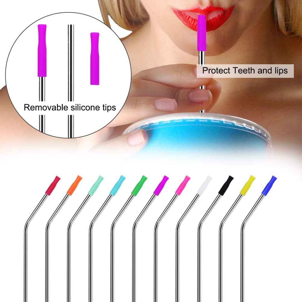 22Pcs Reusable Straws Tips, Silicone Straw Tips, Multi-color Food Grade Straw Tip Covers Only Fit for 1/4 Inch Wide(6MM Out diameter) Stainless Steel Straws by