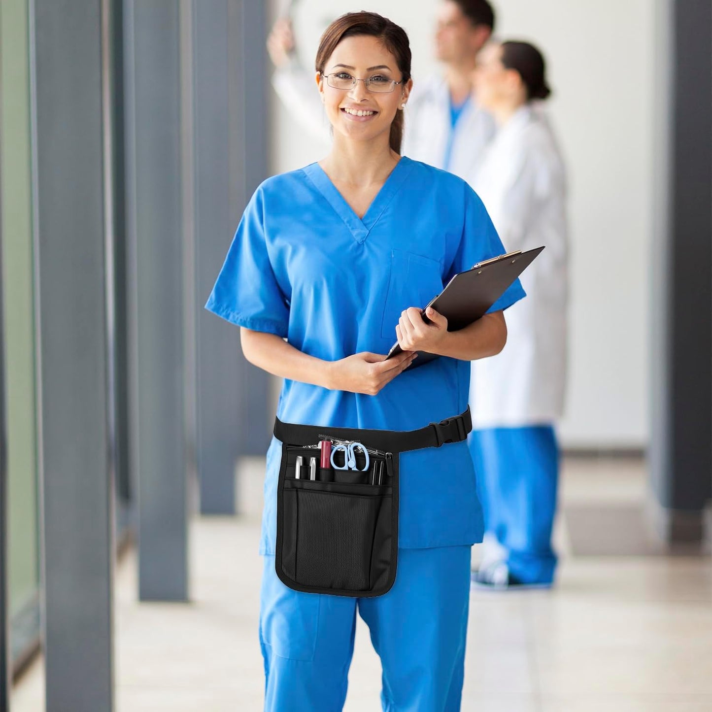 Medical Organizer Belt, Nurse Storage Bag Waist Bag Pouch for Medical Scissors Care Kit Tool, (Black, 10x7')