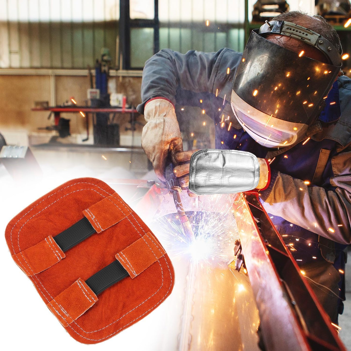 Hand Heat Shield Welding Gloves, Heat Split Leather Welding Hand Pad for Industrial Boiler Cutting