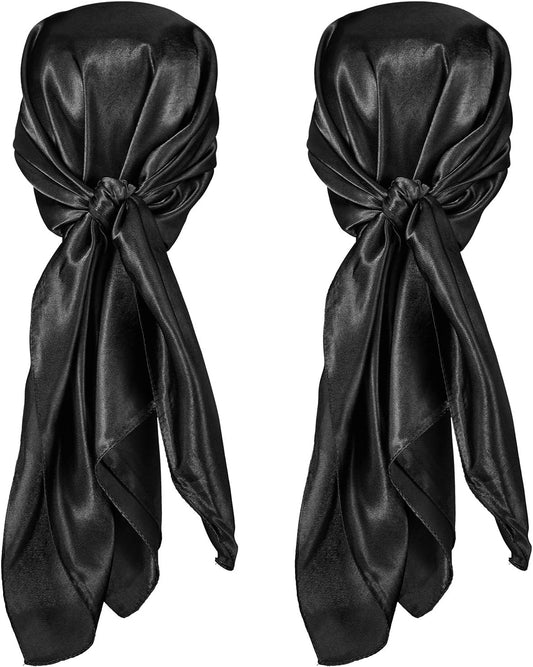 35 Inch Silky Head Scarf 2 Pcs Large Square Neck Scarf Sleeping Hair Wrapping Satin Bandana for Women