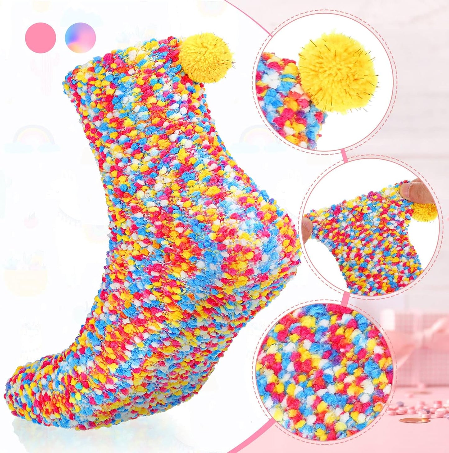 2 Paris Valentine's Day Fuzzy Cupcake Socks DIY Present Colorful Socks for Women Girl Winter Warm Soft Fluffy Birthday Party Teachers Gifts