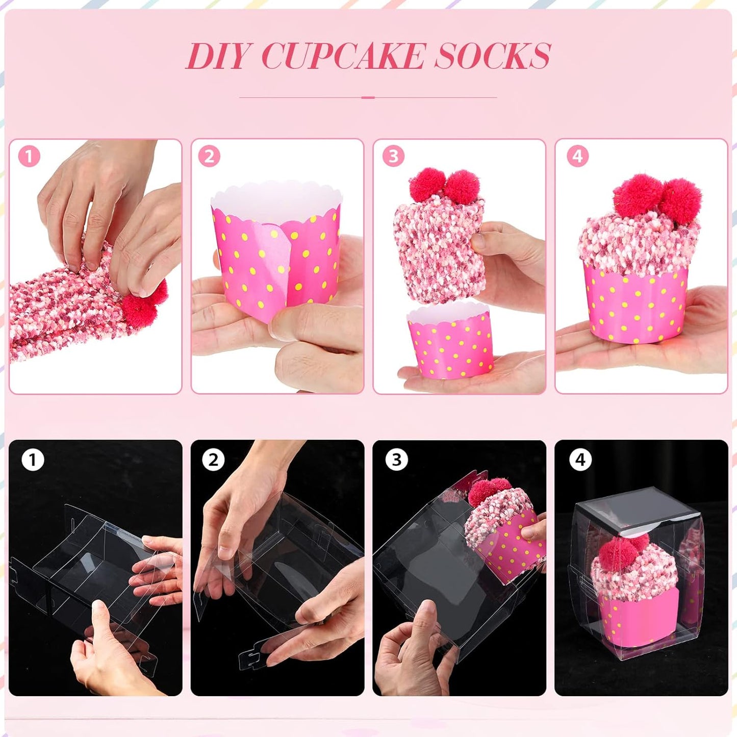 2 Paris Valentine's Day Fuzzy Cupcake Socks DIY Present Colorful Socks for Women Girl Winter Warm Soft Fluffy Birthday Party Teachers Gifts
