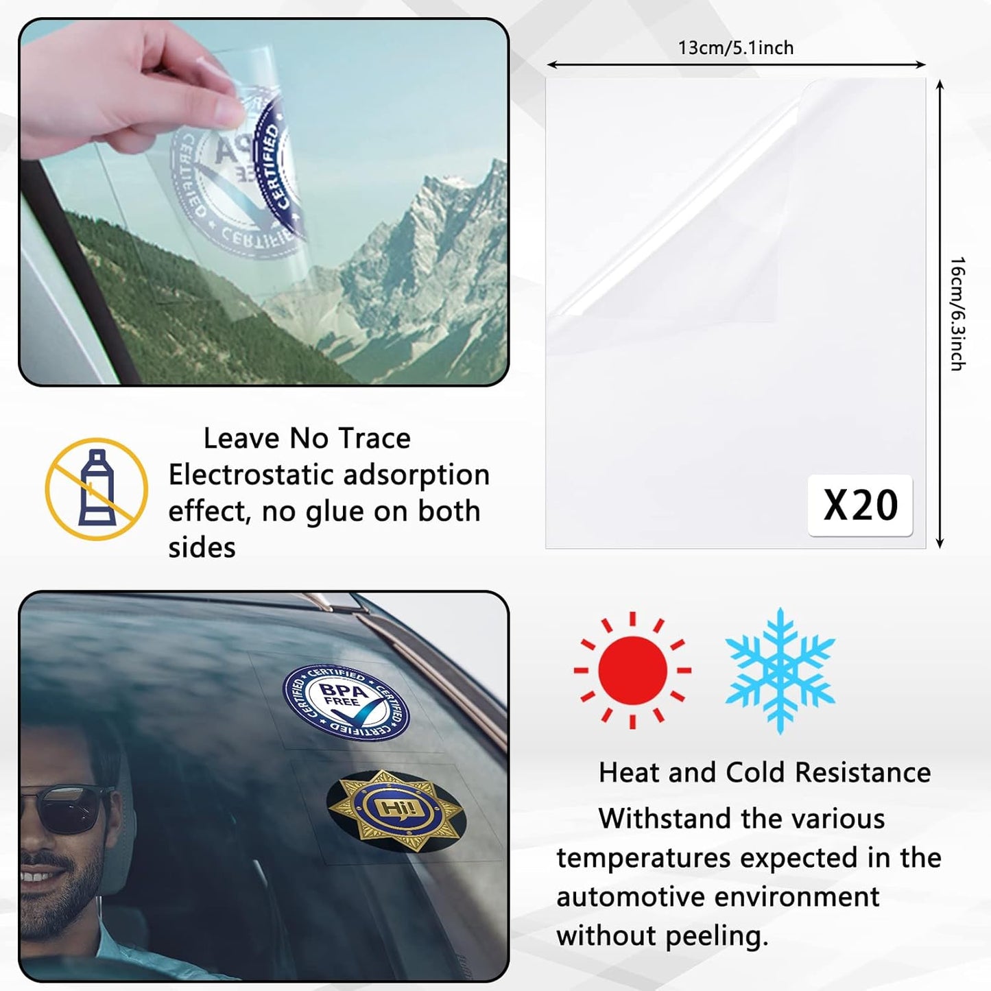 20 Pcs Car Windshield Sticker Applicator Bulk 5 x 6 Inch Static Cling Window Film for for Easy Application Clear Vinyl Car Window Windshield Protection Film Sticker Auto Removal Decal Shield