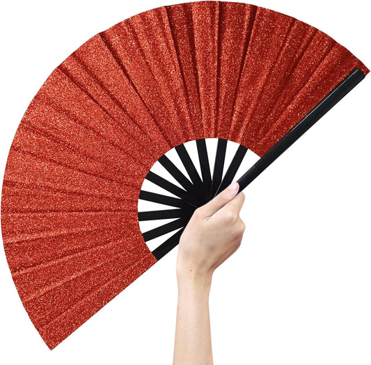 Line Dance Popping Fan,13 Inches Clacking Fans for Line Dancing,Boots on The Ground Hand Fan,Popping Fans for Line Dancing,Music Festivals,Carnival,Disco, Party (Red Glitter)