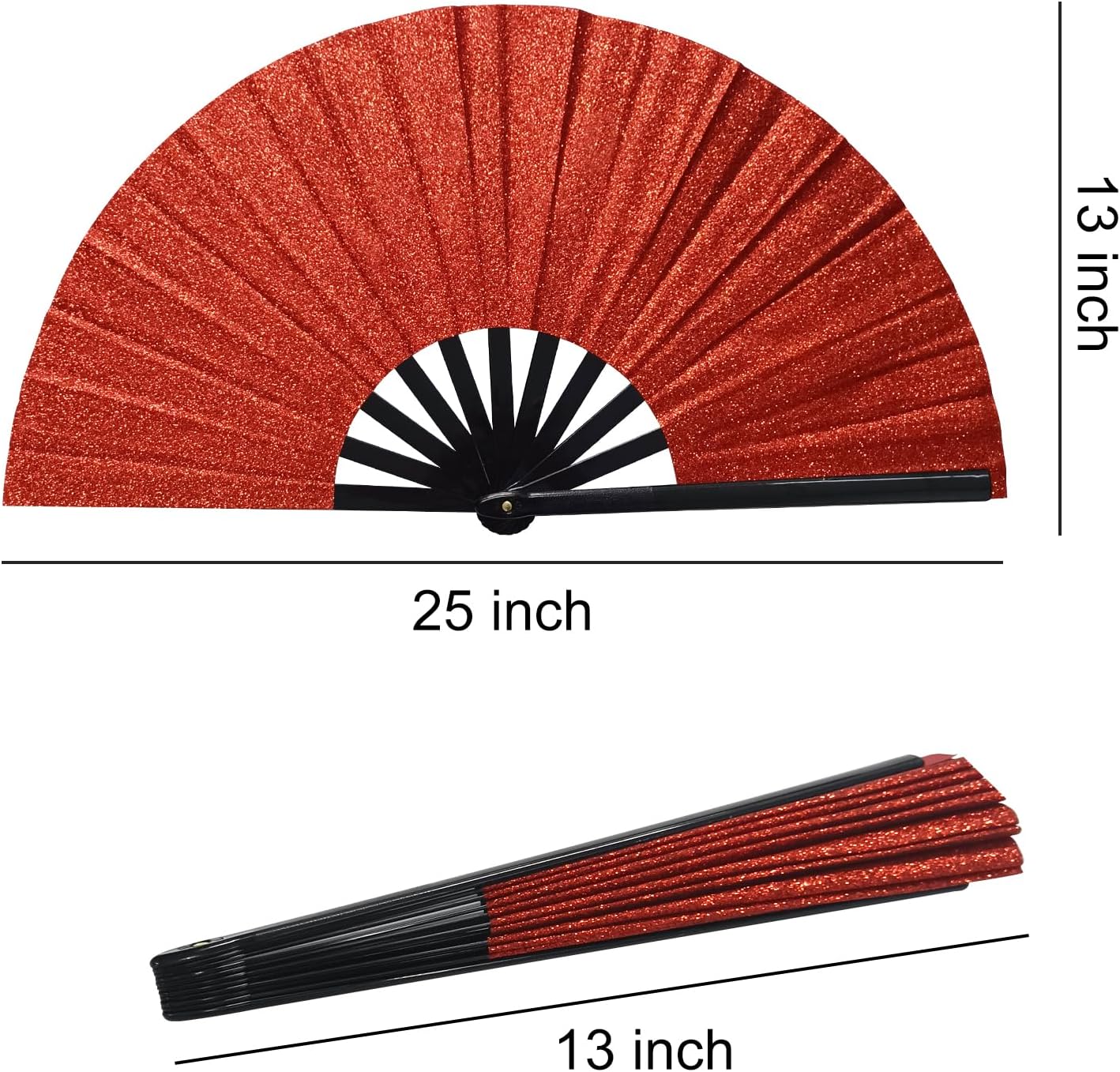 Line Dance Popping Fan,13 Inches Clacking Fans for Line Dancing,Boots on The Ground Hand Fan,Popping Fans for Line Dancing,Music Festivals,Carnival,Disco, Party (Red Glitter)