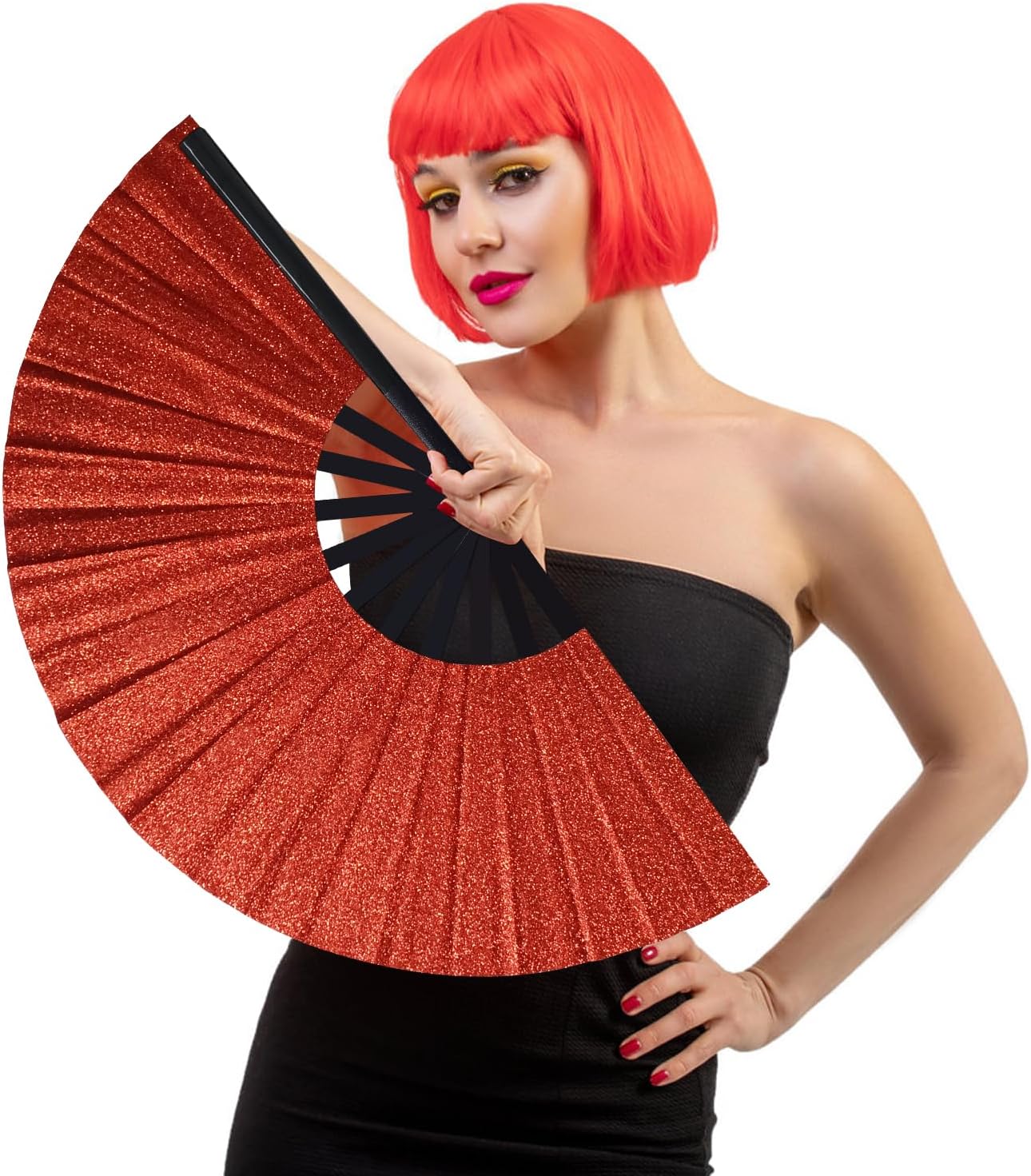 Line Dance Popping Fan,13 Inches Clacking Fans for Line Dancing,Boots on The Ground Hand Fan,Popping Fans for Line Dancing,Music Festivals,Carnival,Disco, Party (Red Glitter)
