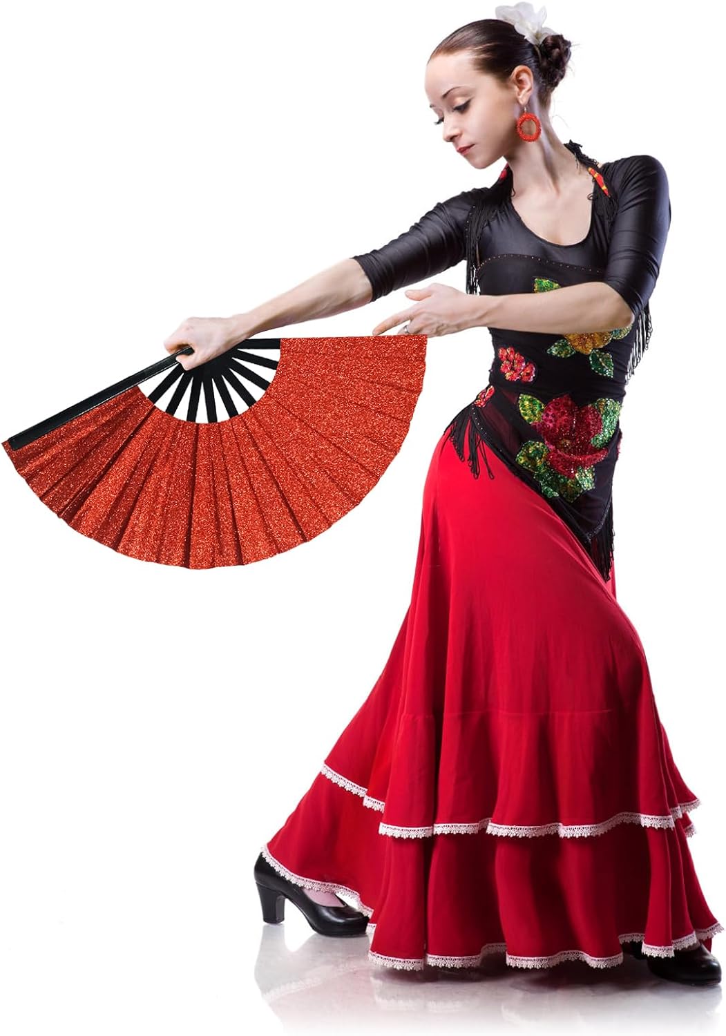 Line Dance Popping Fan,13 Inches Clacking Fans for Line Dancing,Boots on The Ground Hand Fan,Popping Fans for Line Dancing,Music Festivals,Carnival,Disco, Party (Red Glitter)