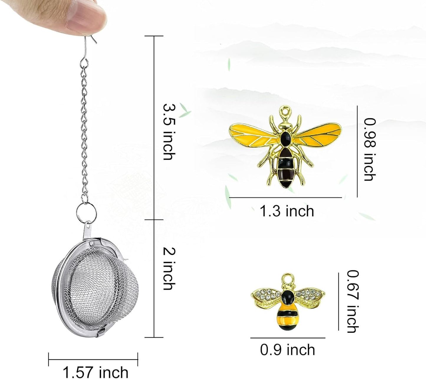 Stainless Steel Mesh Tea Infuser, 2.1 inch Tea Ball with Honey Bee Pendant Tea Strainer Tea Diffuser Tea Steeper for Filtering Tea,Tea Infusers for Loose Tea (Bee, 2PC)