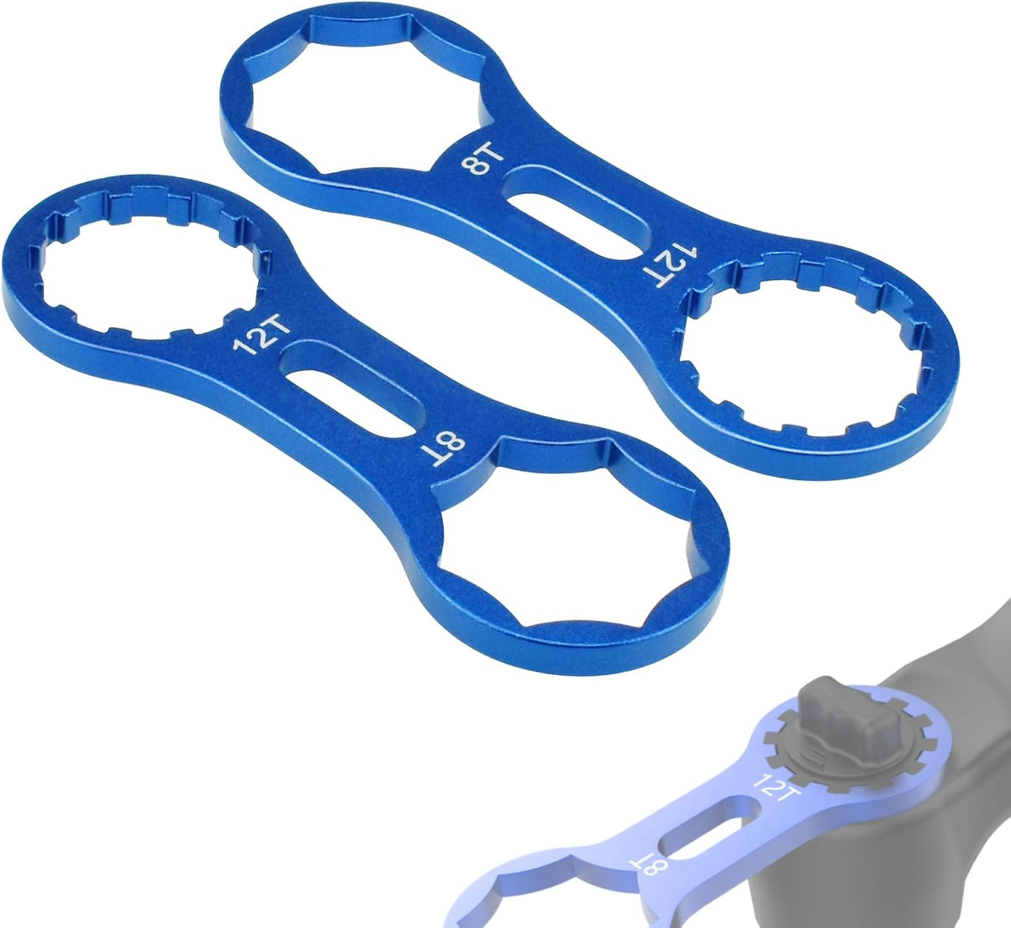 2Pcs Bicycle Fork Cap Wrench, Aluminium Alloy Bike Front Fork Repair Tool, Suspension Forks Cap Spaner Suitable for XCR/XCM/XCT/RST, Blue
