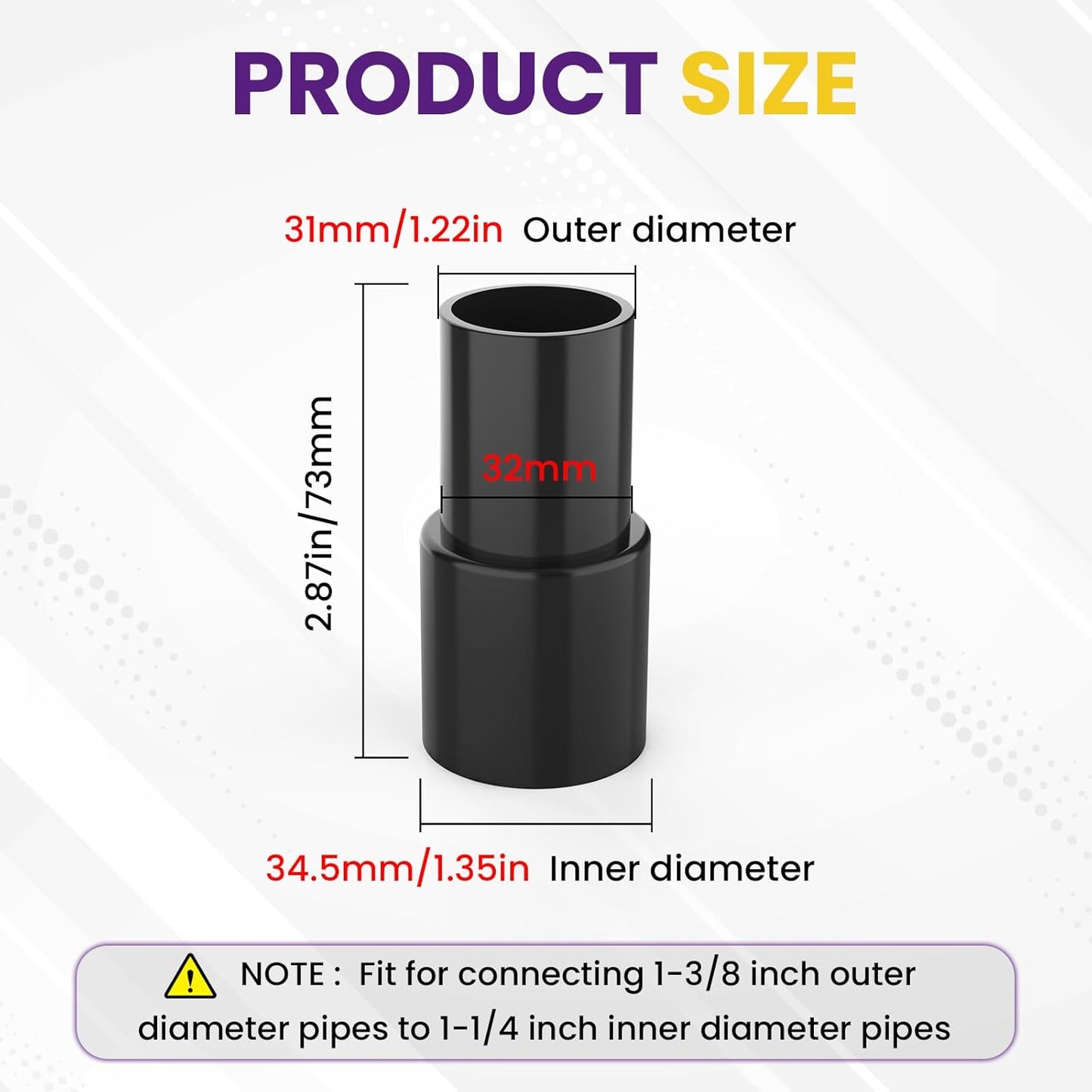 2 Pcs Vacuum Hose Adapter for Connecting 1-3/8" OD to 1-1/4" ID Between Vacuum Cleaner and Dust Collection Accessories, Plastic Cleaner Hose Connector Reducer (Black)