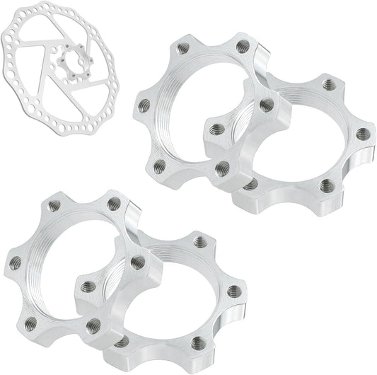 4 Pcs 44MM Bike Freewheel Threaded Hubs Disk Brake Adapter, 1.73-inch Aluminum Alloy 6-Bolt Disc Brake Rotor Flange Adapter, Silver