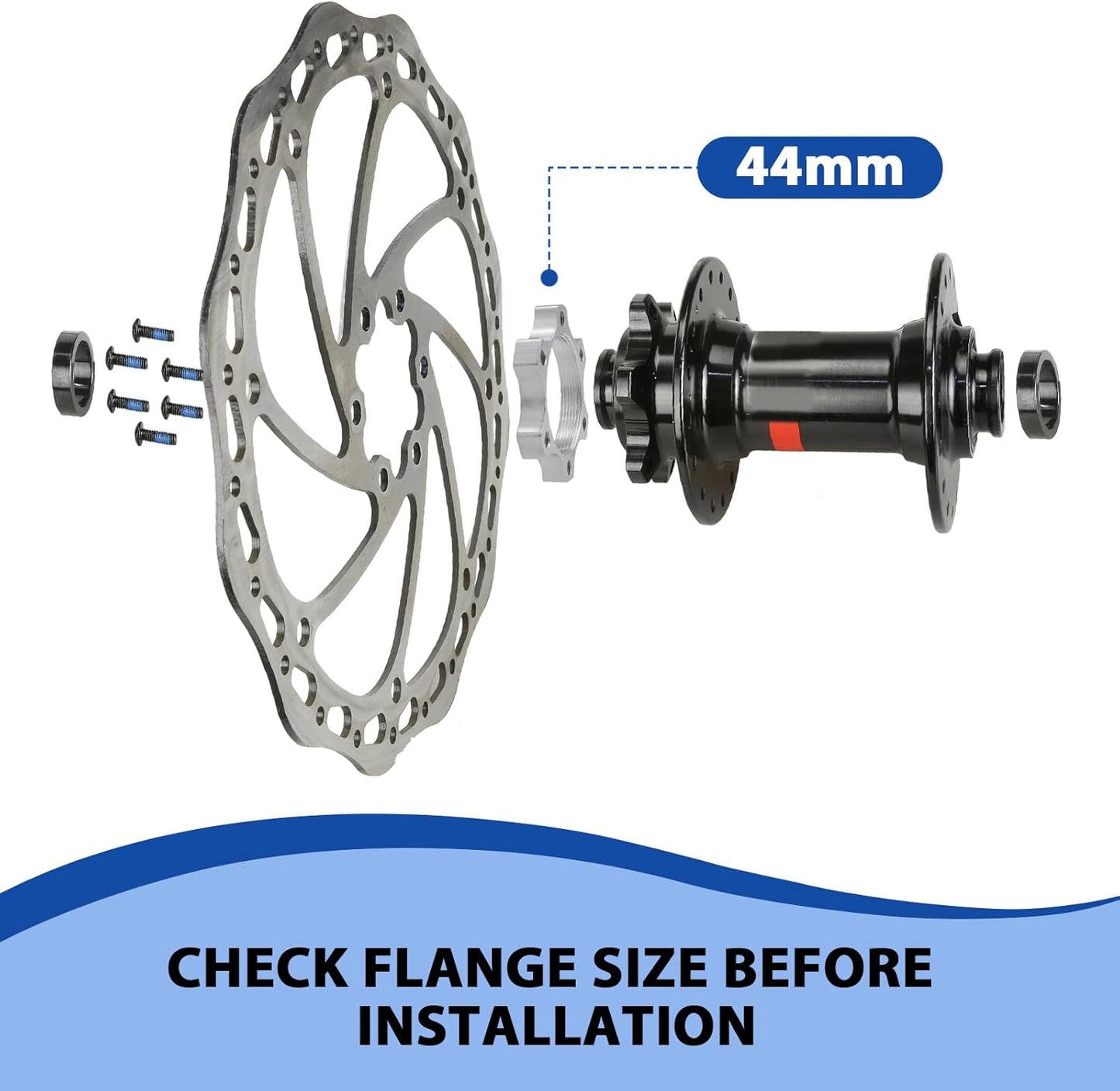 4 Pcs 44MM Bike Freewheel Threaded Hubs Disk Brake Adapter, 1.73-inch Aluminum Alloy 6-Bolt Disc Brake Rotor Flange Adapter, Silver
