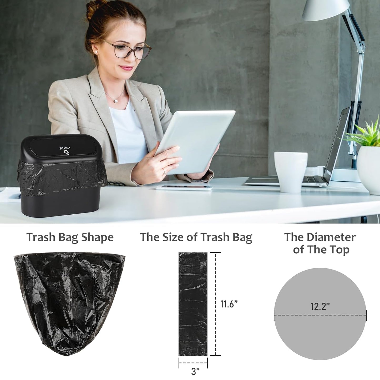 Mini Car Trash Can Bags for Auto Trash Bin, 120 Count Small Garbage Bags Organizer Tear-Resistant, Liner Refills (Vehicle Trash Can is not Included), Black