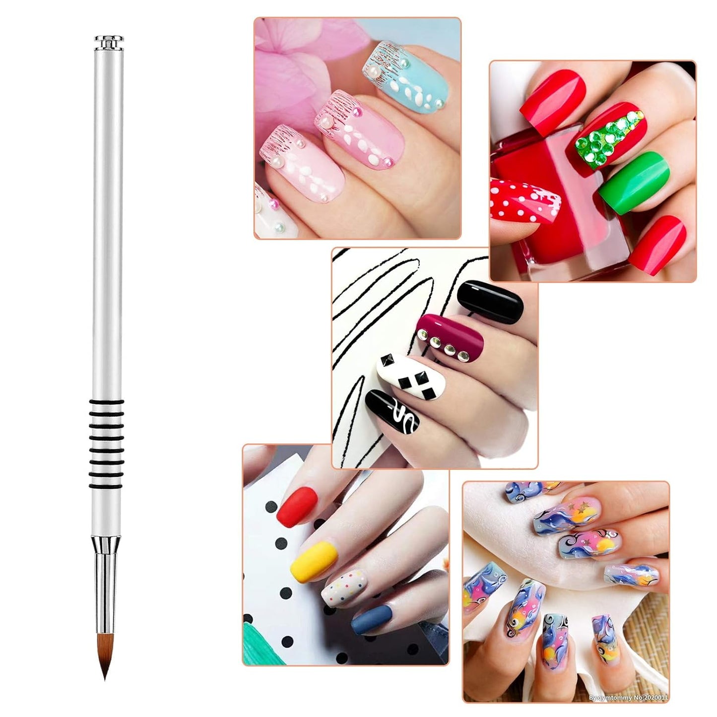 3D Nail Art Brush for Acrylic Powder, Kolinsky Acrylic Nail Brush, Silver Metal with Non-Slip Handle (Size # 2)