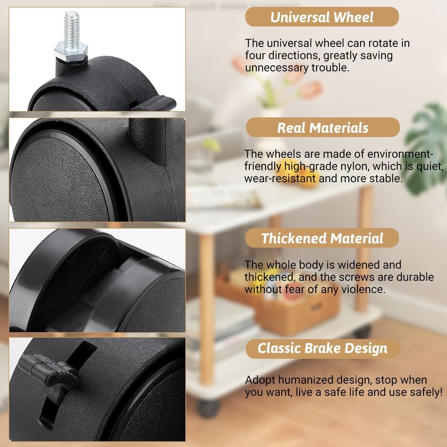 4 Pcs 1.5 Inch Swivel Caster Wheels with Locking Brake,Replacement Caster Wheels for Seats Shelves Shopping Baskets Cribs Appliances Equipment Industrial Equipment(Black)