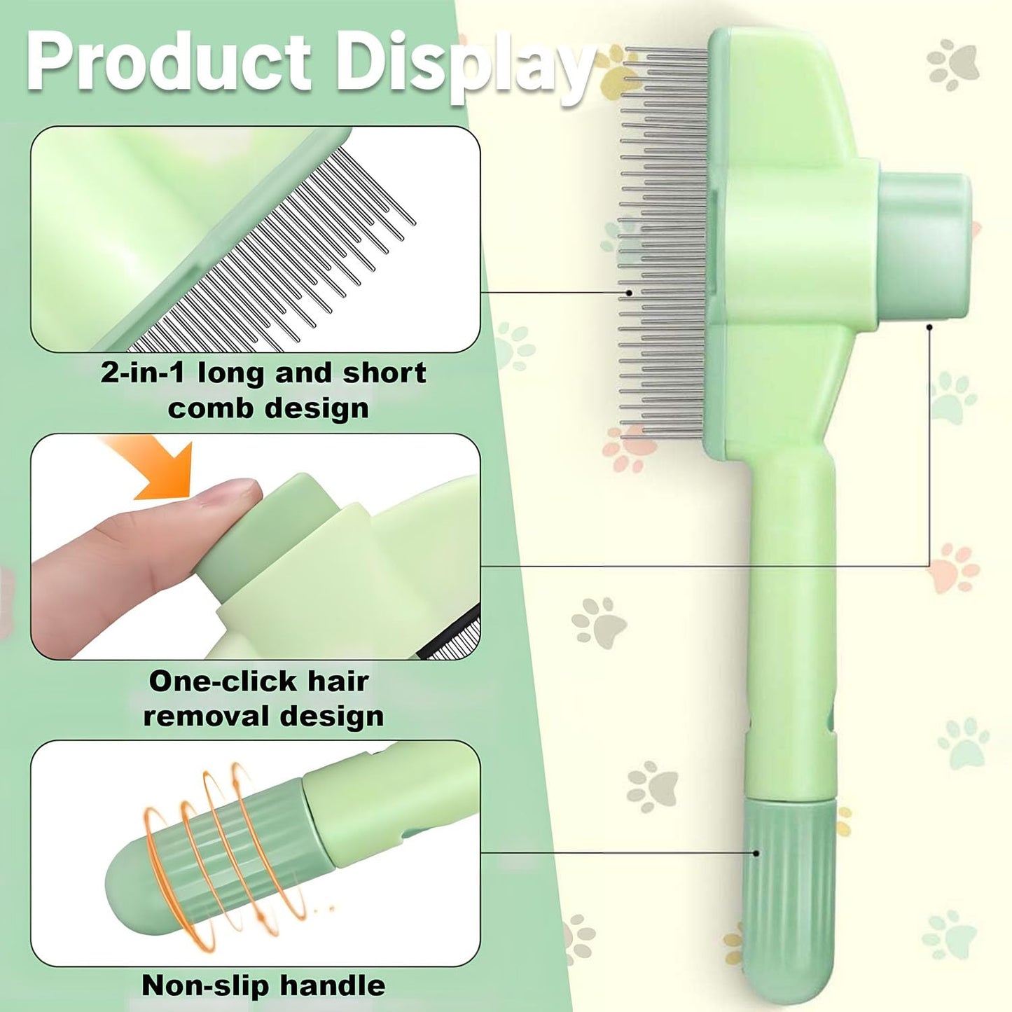Pet Comb for Cats,Pet Hair Removal Comb Flea Comb with Release Button (Green)