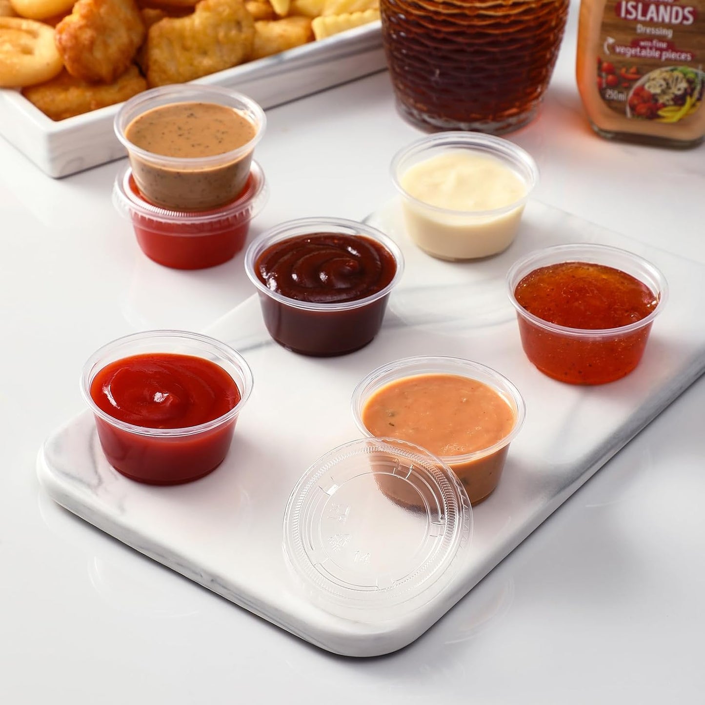 60 Sets - 2 oz Jello Shot Cups, Portion Cups With Lids, Small Plastic Containers with Lids, Airtight and Stackable Souffle Cups
