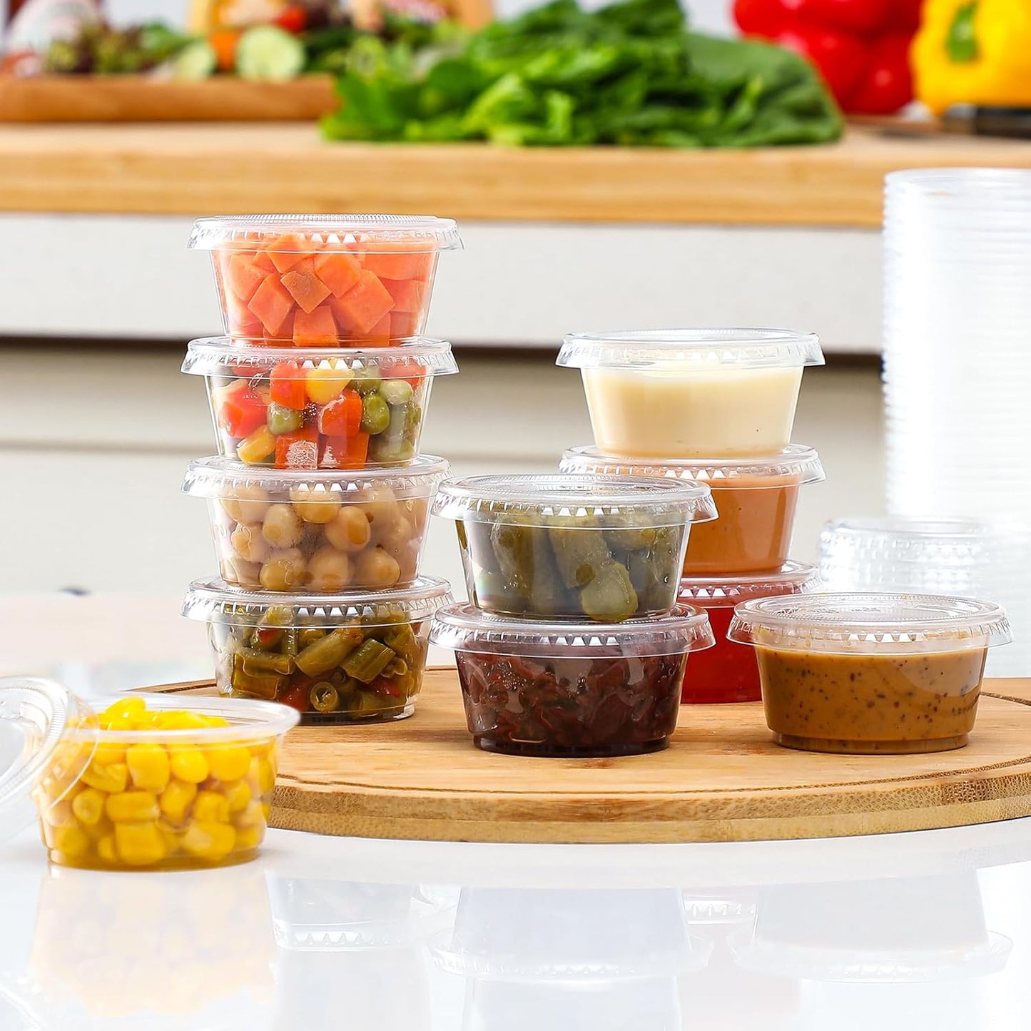 60 Sets - 2 oz Jello Shot Cups, Portion Cups With Lids, Small Plastic Containers with Lids, Airtight and Stackable Souffle Cups