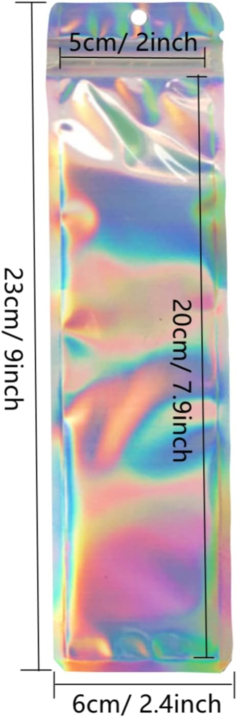 100pcs Holographic Packaging Bags Resealable Smell Proof Bags Pen Packaging for Bead Pens Small Business 2.4x9 inch Party Favor Food Storage