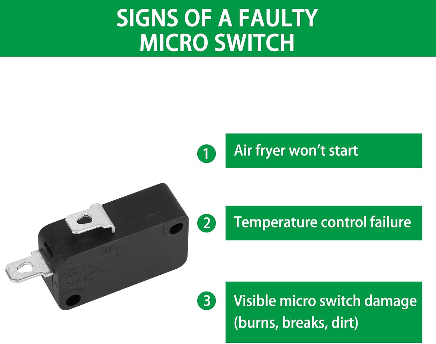 KW7-0 Micro Switch, Replacement for Air Fryer XL, Power XL, Vortex, Microswitches for Microwave Oven & Induction Cooker - Normally Open, 16A 125V/250V, 2Pins 1NO 1NC