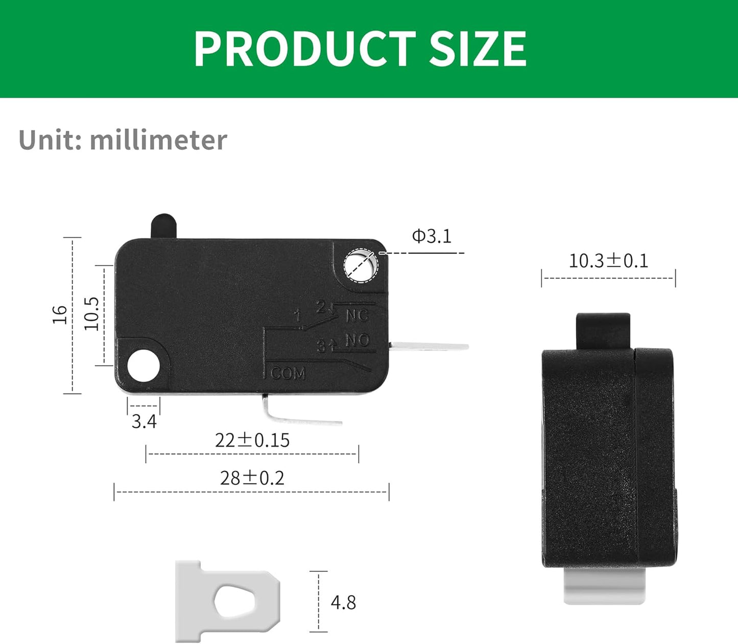 KW7-0 Micro Switch, Replacement for Air Fryer XL, Power XL, Vortex, Microswitches for Microwave Oven & Induction Cooker - Normally Open, 16A 125V/250V, 2Pins 1NO 1NC