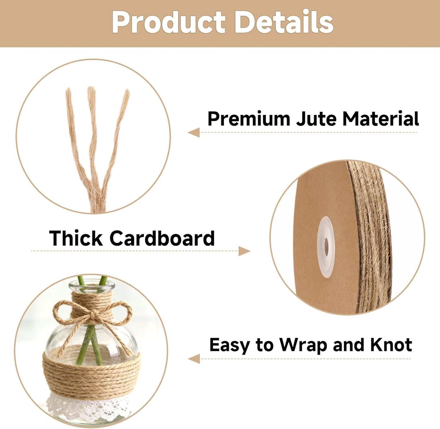 2MM Jute Twine - 328Ft Natural Brown Jute String, 3-Ply Thin String for Gardening, Craft Twine for DIY Crafts, Gift Wrapping, Crochet Kitting, Macrame Decor