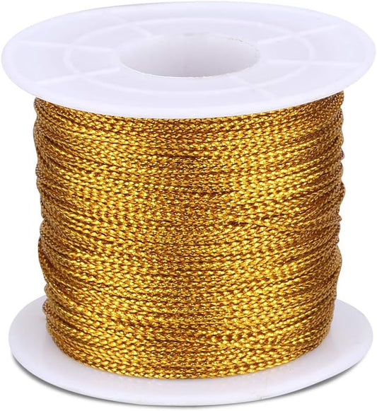 110Yards Gold Metallic String - 1MM No Stretch Decorative Braided Thread Cords for Gift Wrapping, DIY Crafts, Christmas Decor, Jewelry Making