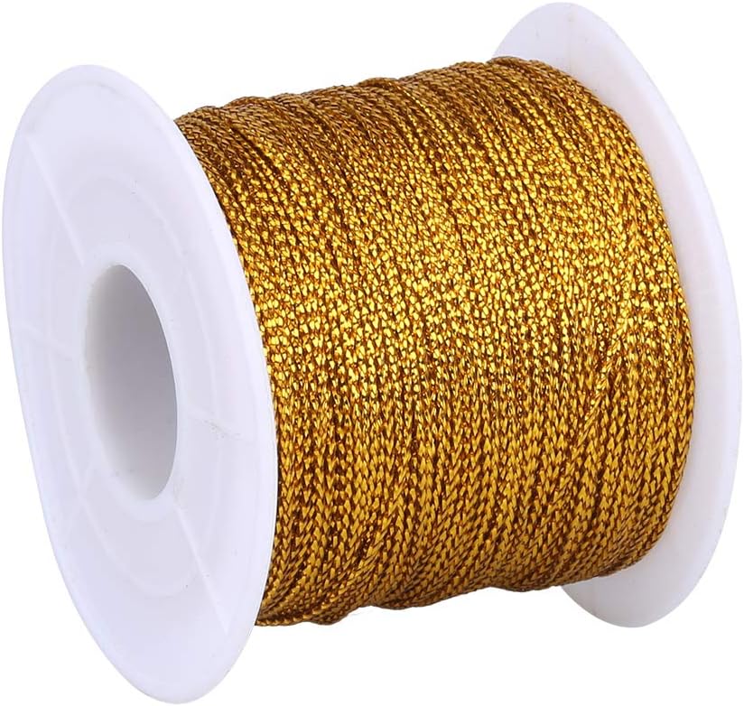 110Yards Gold Metallic String - 1MM No Stretch Decorative Braided Thread Cords for Gift Wrapping, DIY Crafts, Christmas Decor, Jewelry Making
