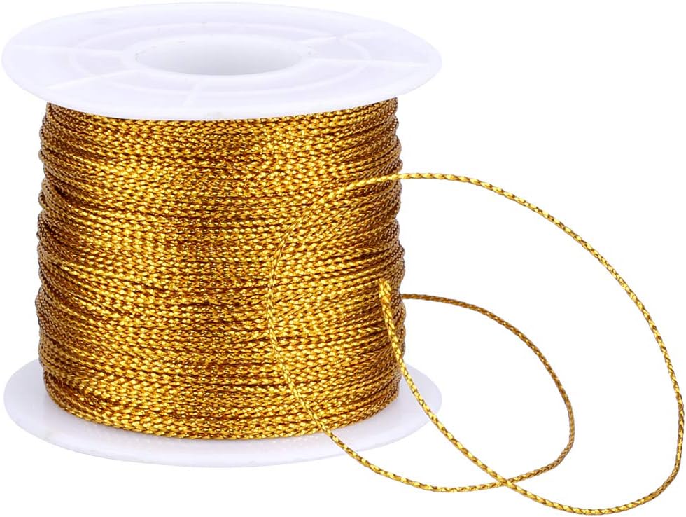 110Yards Gold Metallic String - 1MM No Stretch Decorative Braided Thread Cords for Gift Wrapping, DIY Crafts, Christmas Decor, Jewelry Making