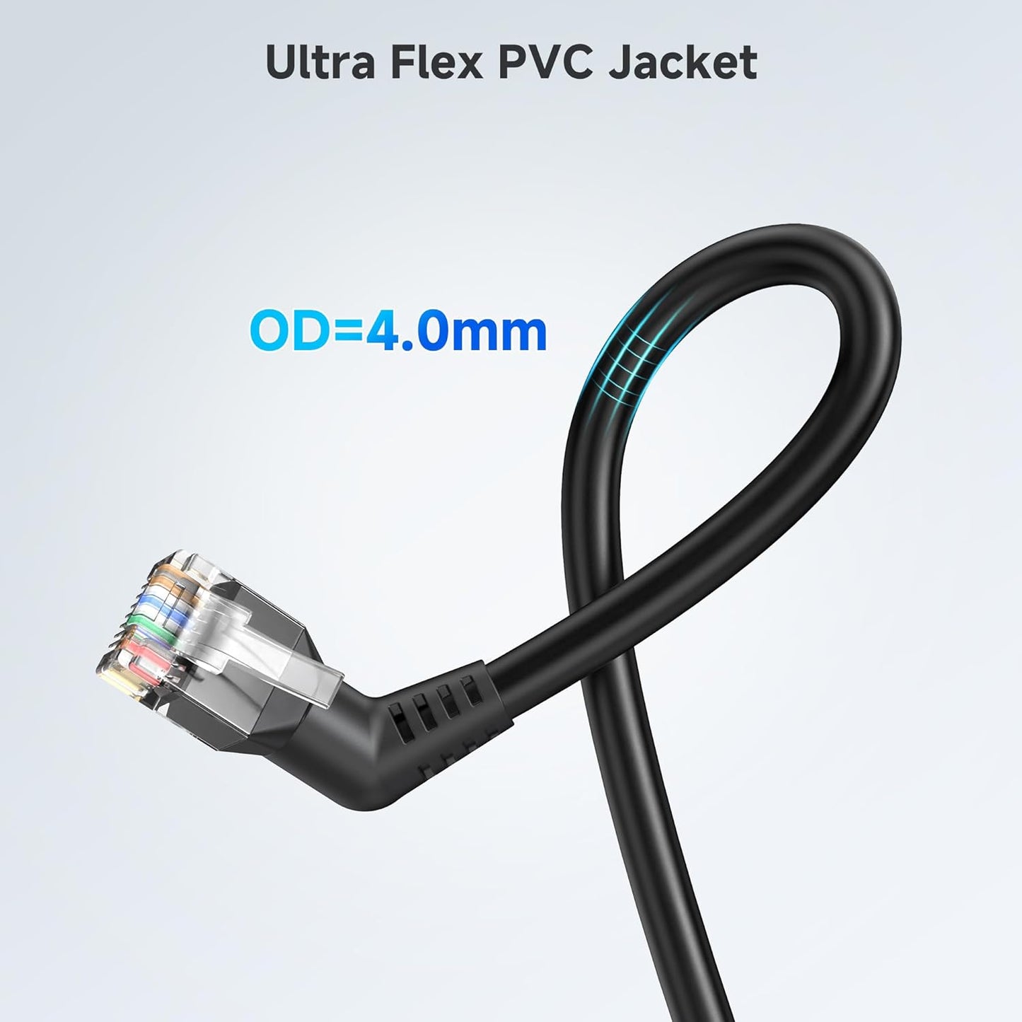 2-Pack 10Gbps Rotatable Cat 6 Ethernet Cable - 1ft, with Ultra Flex PVC Jacket for Tight Spaces, Cat 6 Ethernet Cable Right Angle, Black