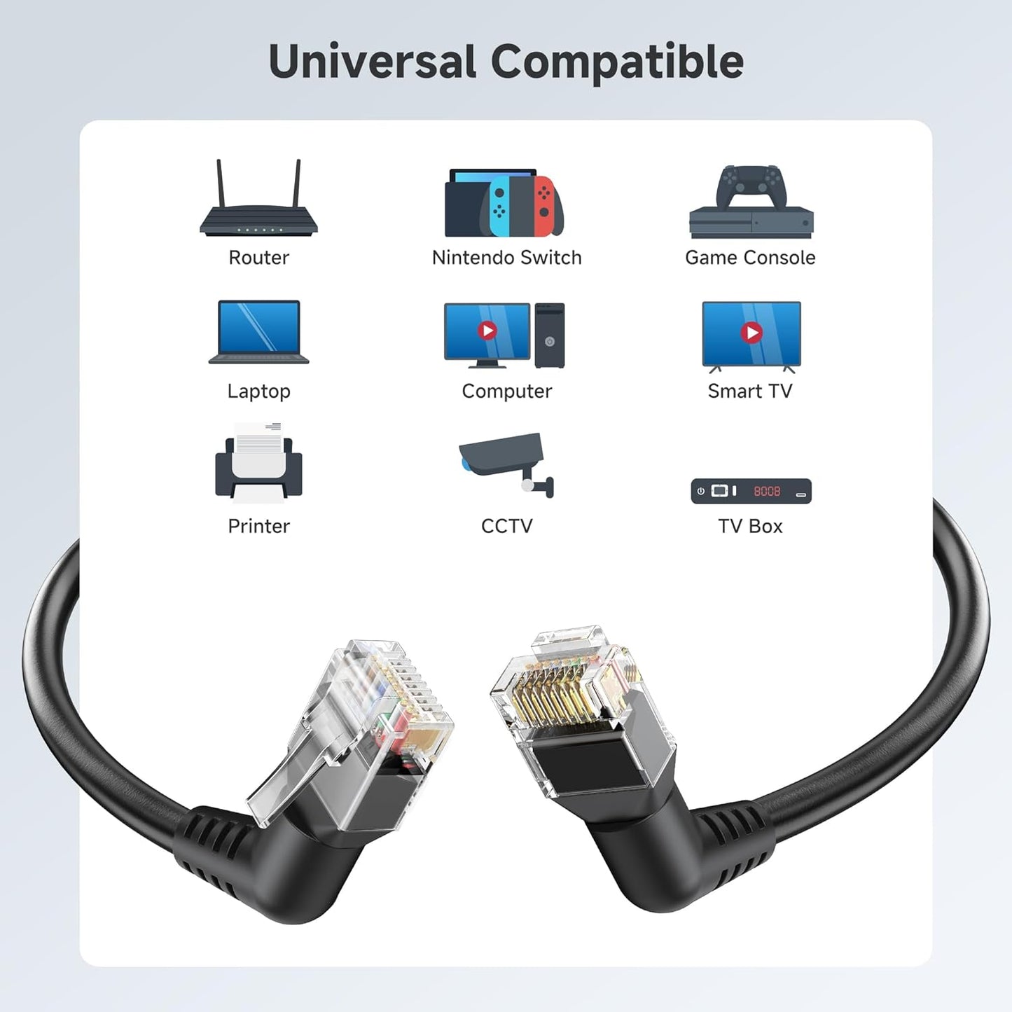 2-Pack 10Gbps Rotatable Cat 6 Ethernet Cable - 1ft, with Ultra Flex PVC Jacket for Tight Spaces, Cat 6 Ethernet Cable Right Angle, Black