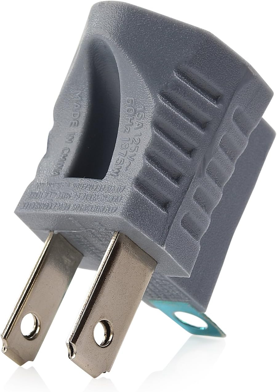 [UL Listed] 3-Pack 2 Prong to 3 Prong Outlet Adapter in Gray, (3Prong to 2Prong Plug Adapter) - Allows a 2Prong Outlet to Accept 3Prong Plugs