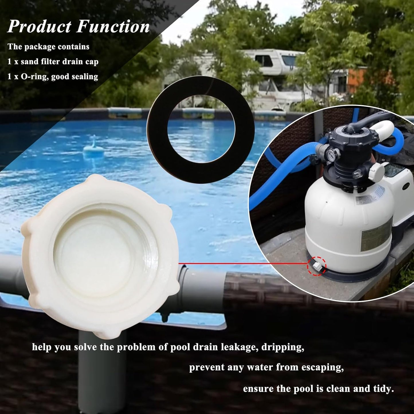 Drain Valve Cap Compatible with Intex Pools 11456 & 11385 Sand Filter Drain Cap with O-Ring for Above Ground Pool, Drain Plug Cap for Sand Filter Pumps and Combo Replacement Parts,SF90110-1,SF60110-2