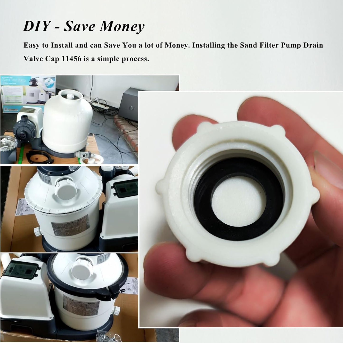 Drain Valve Cap Compatible with Intex Pools 11456 & 11385 Sand Filter Drain Cap with O-Ring for Above Ground Pool, Drain Plug Cap for Sand Filter Pumps and Combo Replacement Parts,SF90110-1,SF60110-2
