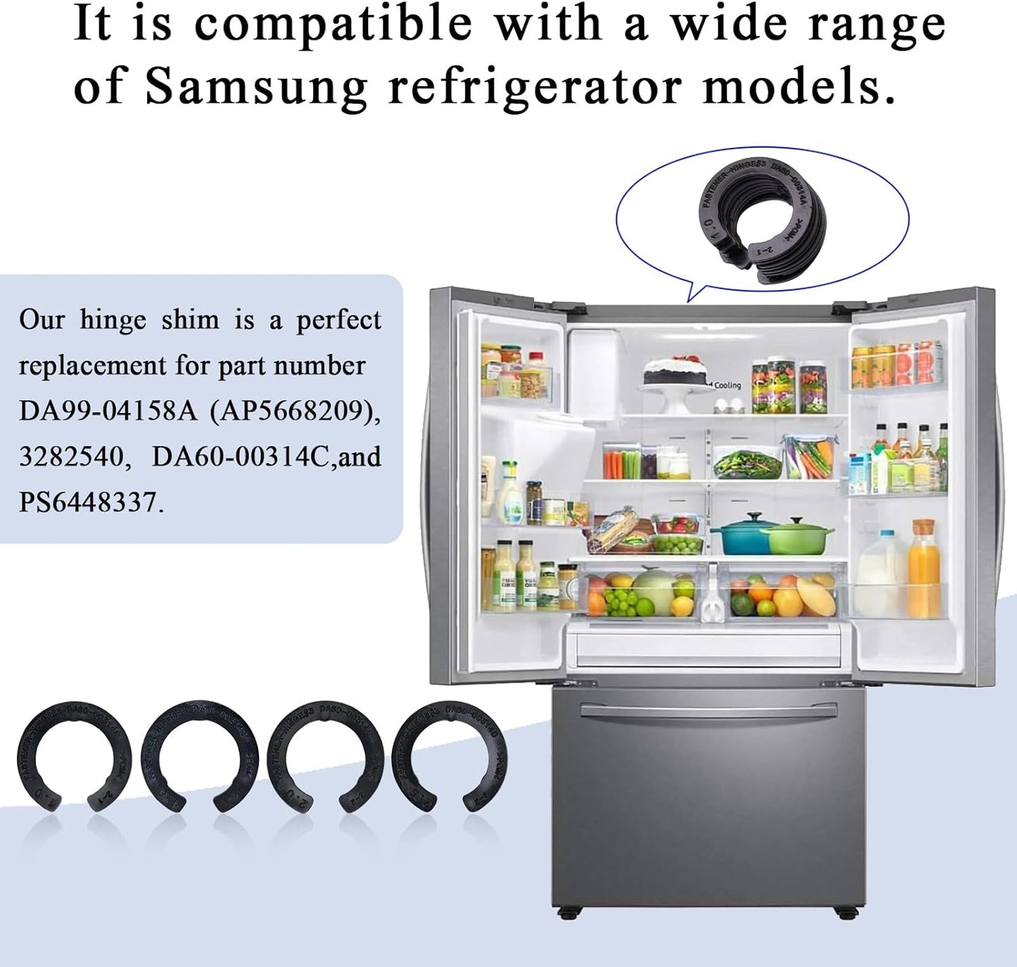 4 Pcs Upgraded DA99-04158A Hinge Shim Refrigerator Door Height Adjustment Kits, Replacement Parts for Samsung 3282540, DA60-00314C, PS6448337 AP5668209,4 Different Thickness